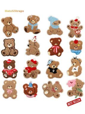16 Pack Plush Bear Iron On Sew On Patches Cute Embroidered Applique DIY Clothes
